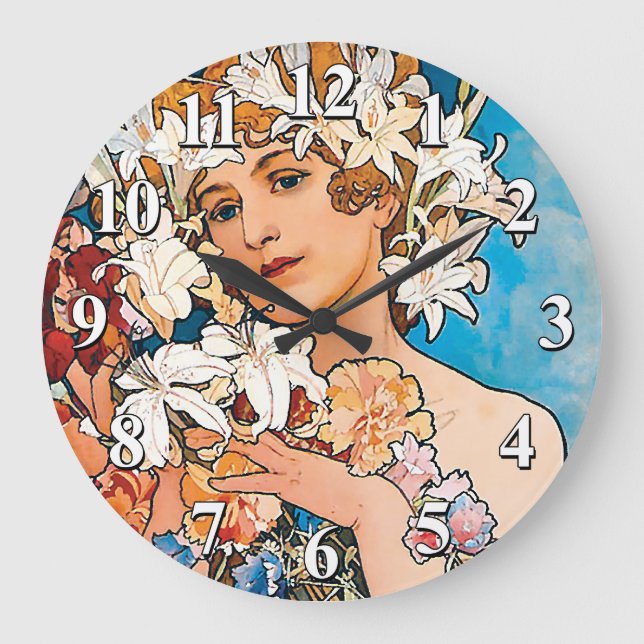 Alphonse Mucha - Flower - Retro Art nouveau Stor Klocka (Framsida)