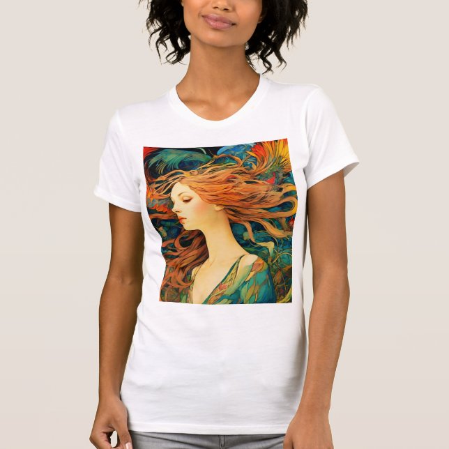Alphonse Mucha "Flowing Redhead" T-Shirt (Framsida)