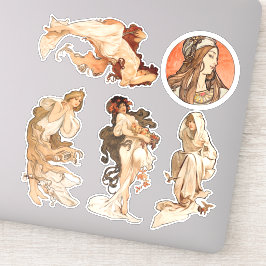 Alphonse Mucha Four Seasons and Bonus Circle Klistermärken