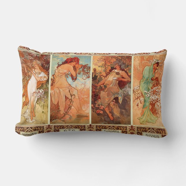 Alphonse Mucha Four Seasons Art Nouveau Lumbarkudde (Framsida)