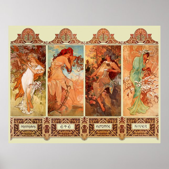Alphonse Mucha Four Seasons Art nouveau Poster (Framsidan)