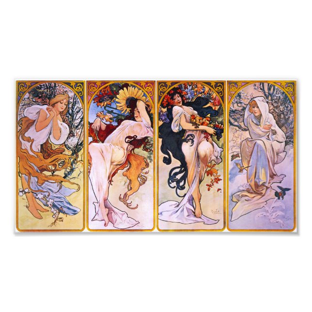 Alphonse Mucha Four Seasons Prin Fototryck (Framsidan)