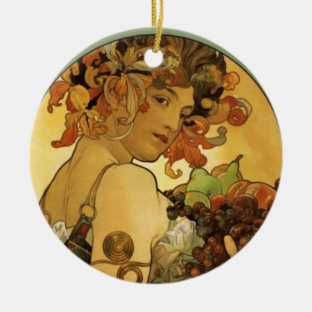 Alphonse Mucha Fruit Painting Julgransprydnad Keramik (Framsidan)
