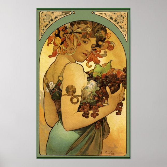 Alphonse Mucha Fruit Painting på gräns Poster (Framsidan)