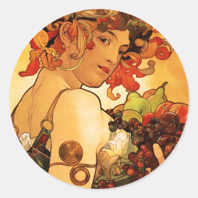 Alphonse Mucha Fruit Stickers Runt Klistermärke (Framsida)