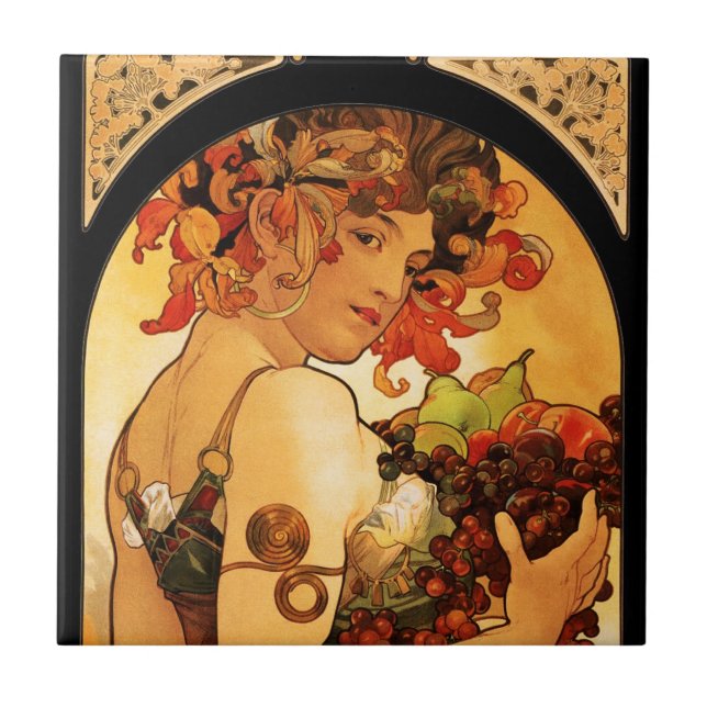Alphonse Mucha frukt belägger med tegel Kakelplatta (Framsidan)