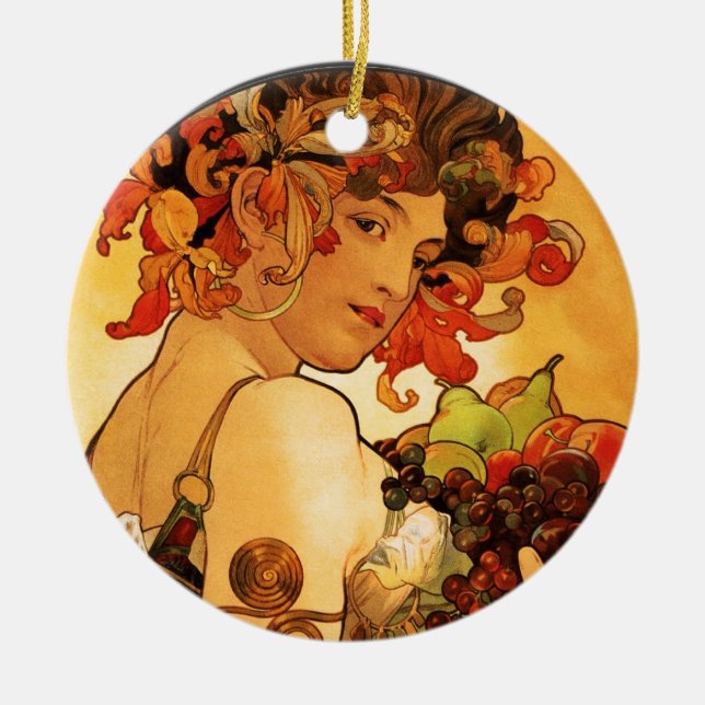 Alphonse Mucha fruktprydnad Julgransprydnad Keramik (Framsidan)