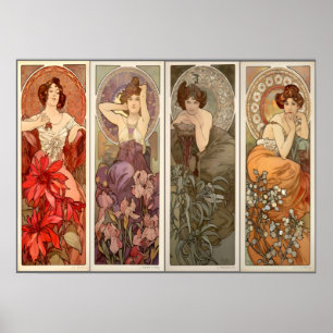 Alphonse Mucha, fyra ädelstenar Poster