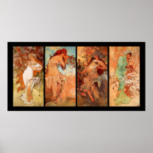Alphonse Mucha fyra säsonger Poster