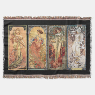 Alphonse Mucha fyra säsongmattor Filt
