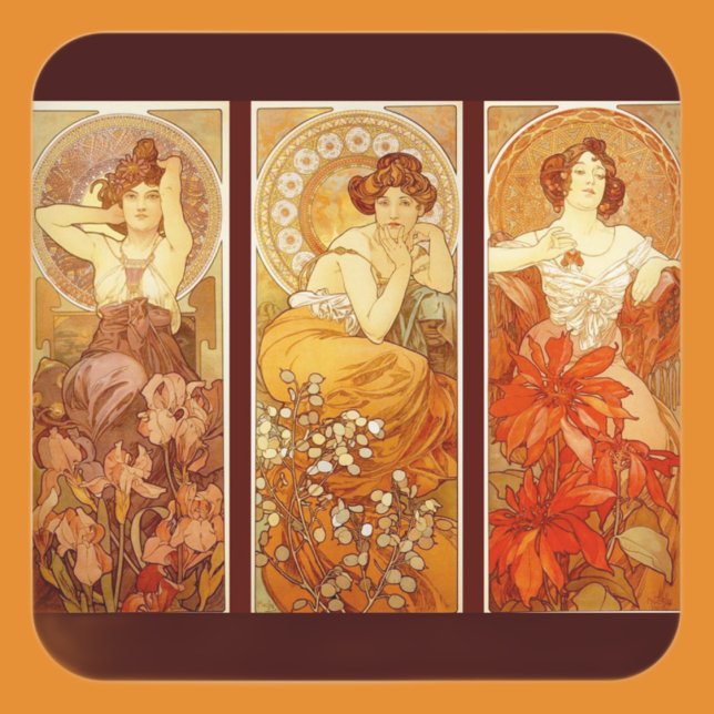 Alphonse Mucha Fyrkantigt Klistermärke (Skapare uppladdad)