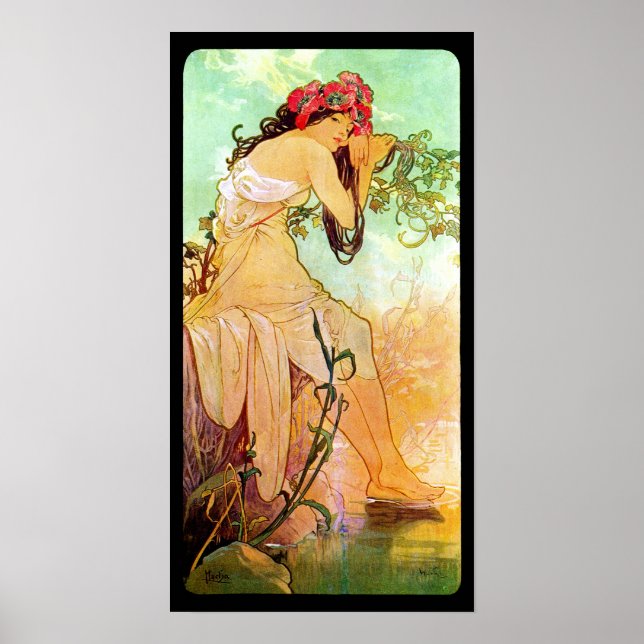 Alphonse Mucha Girl by Pond Poster (Framsidan)