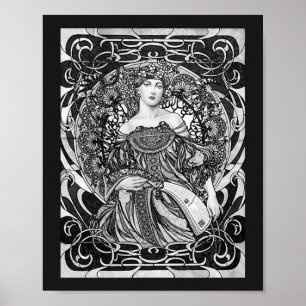 Alphonse Mucha Girl in Black and White Art nouveau Poster