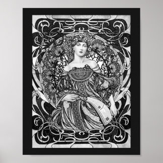 Alphonse Mucha Girl in Black and White Art nouveau Poster