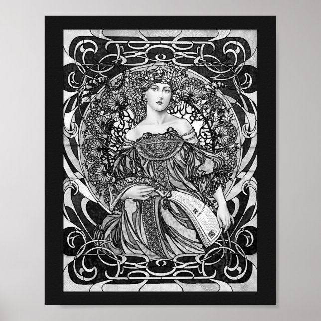 Alphonse Mucha Girl in Black and White Art nouveau Poster (Framsidan)