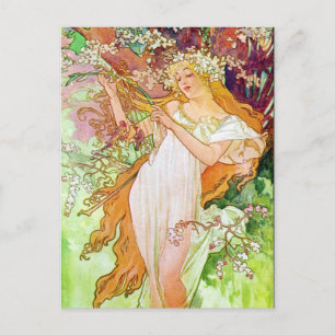 Alphonse Mucha Girl in Garden Vykort