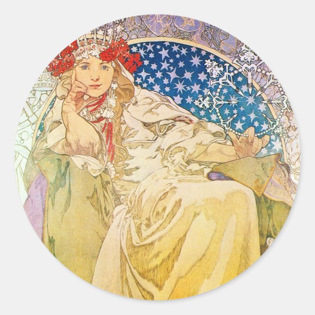 Alphonse Mucha Goddess Runt Klistermärke (Framsida)