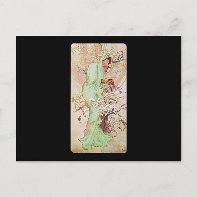 Alphonse Mucha Hiver Winter Vykort (Framsida)