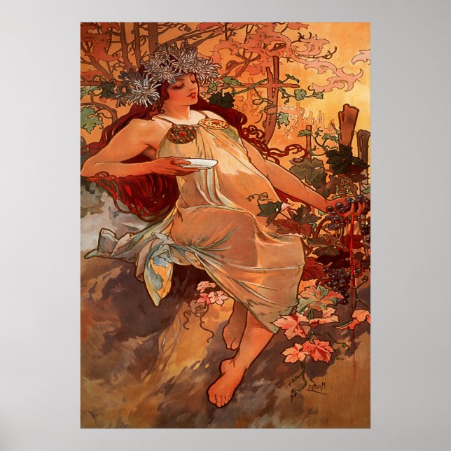 Alphonse Mucha - hösten - Seasons Poster (Framsidan)