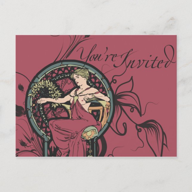 Alphonse Mucha Inbjudan Vykort (Framsida)