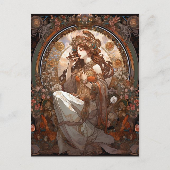 Alphonse Mucha Inspired Art nouveau Vykort (Framsida)