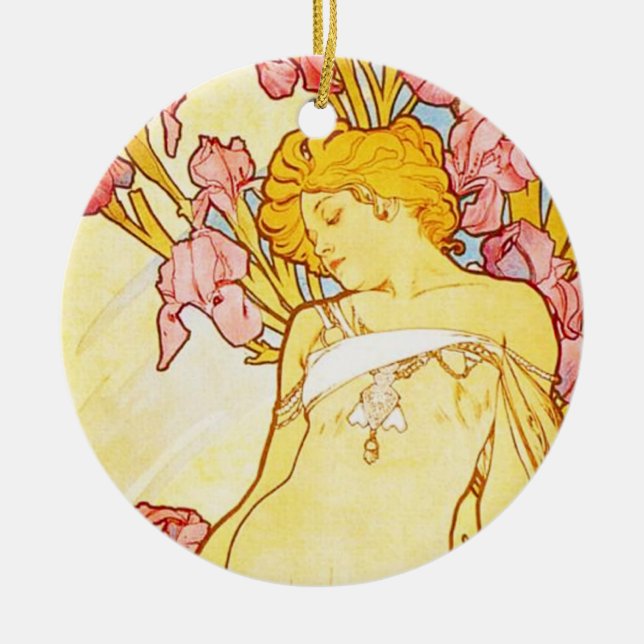 Alphonse Mucha Irisprydnad Julgransprydnad Keramik (Framsidan)