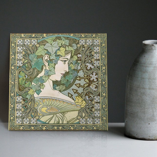 Alphonse Mucha IVY 1901 Art nouveau Vintage Kakelplatta (Skapare uppladdad)