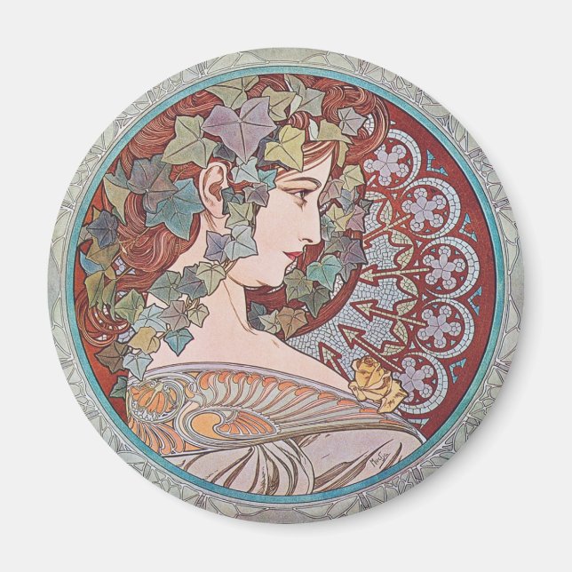 Alphonse Mucha Ivy Art nouveau Fridge Magnet (Framsidan)