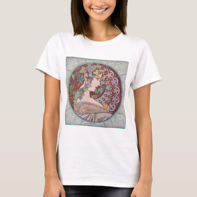 Alphonse Mucha Ivy Art nouveau Shirt Top T-Shirt (Framsida)