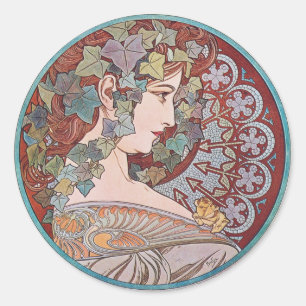 Alphonse Mucha Ivy Art nouveau Stickers Runt Klistermärke