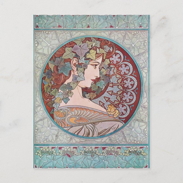 Alphonse Mucha Ivy Art nouveau vykort (Framsida)