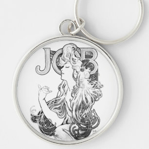 Alphonse Mucha JOB ISOGS Rund Silverfärgad Nyckelring