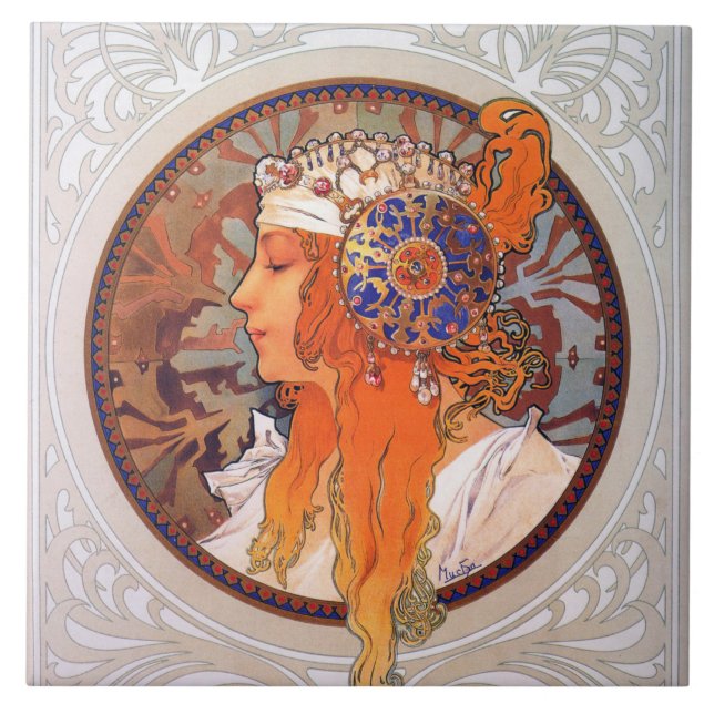Alphonse Mucha Kakelplatta (Framsidan)