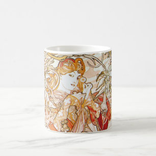 Alphonse Mucha kvinna med daisyart nouveaumuggen Kaffemugg