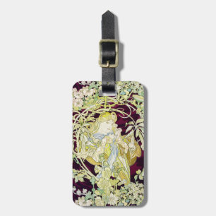 Alphonse Mucha Kvinna med tusensköna Art Nouveau K Bagagebricka