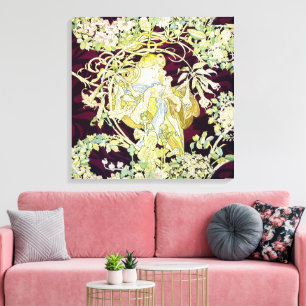 Alphonse Mucha Kvinna med tusensköna Art Nouveau K Canvastryck