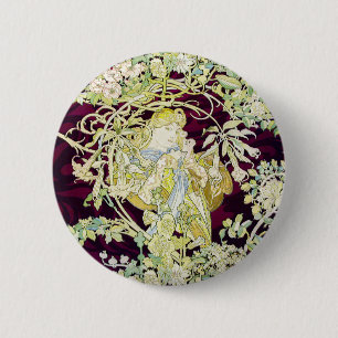 Alphonse Mucha Kvinna med tusensköna Art Nouveau K Knapp