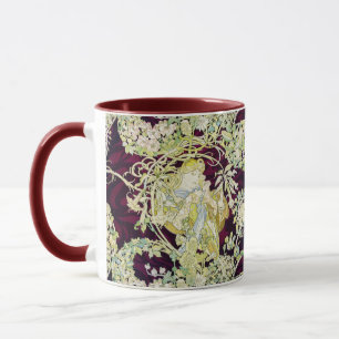 Alphonse Mucha Kvinna med tusensköna Art Nouveau K Mugg
