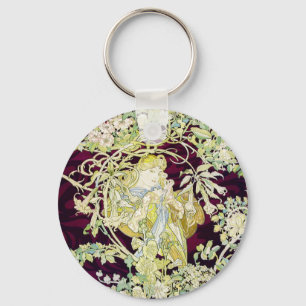 Alphonse Mucha Kvinna med tusensköna Art Nouveau K Nyckelring