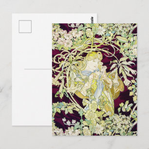 Alphonse Mucha Kvinna med tusensköna Art Nouveau K Vykort