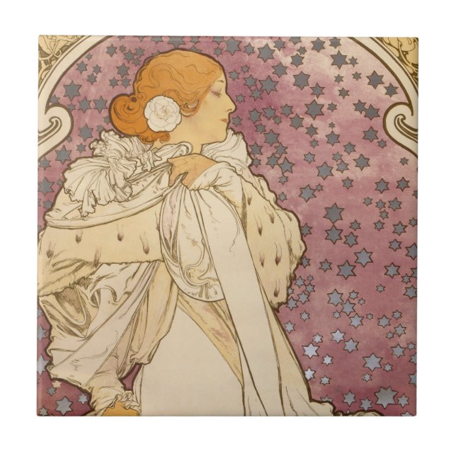 Alphonse Mucha La Dame Aux Camelias: Art Nouveau  Kakelplatta (Framsidan)