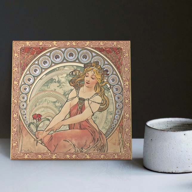 Alphonse Mucha La Peinture Art nouveau Vintage Kakelplatta (Skapare uppladdad)