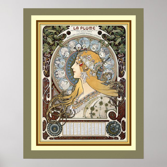 Alphonse Mucha "La Plume" Poster 16 x 20 (Framsidan)