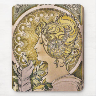 Alphonse Mucha, La Plume Söt Flicka Musmatta