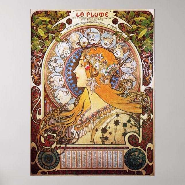 Alphonse Mucha. La Plume/Zodiac, 1896. Poster (Framsidan)