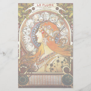 Alphonse Mucha La Plume Zodiac Art nouveau Vintage Brevpapper