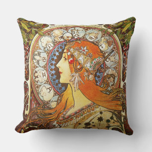 Alphonse Mucha La Plume Zodiac Art nouveau Vintage Kudde