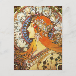Alphonse Mucha La Plume Zodiac Art nouveau Vintage Vykort