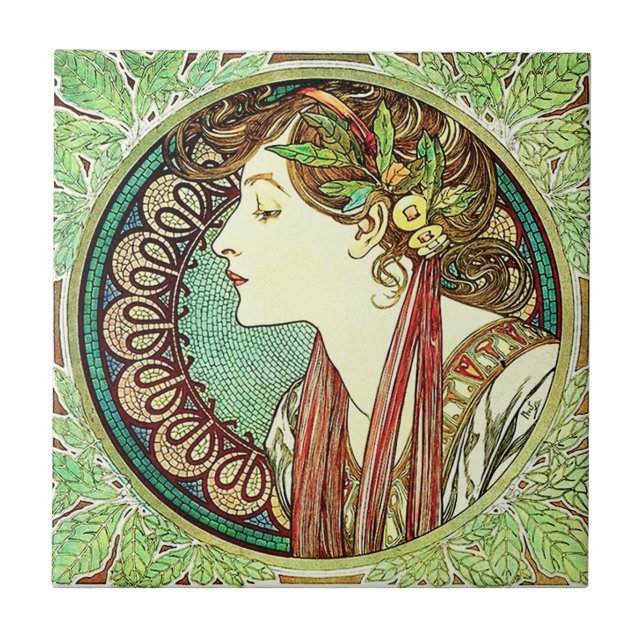 Alphonse Mucha lagrar belägger med tegel Kakelplatta (Framsidan)
