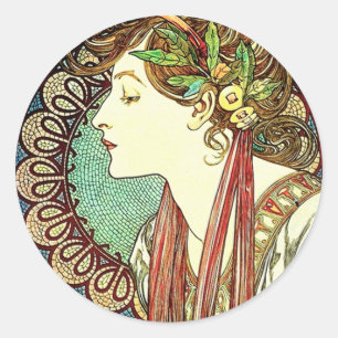 Alphonse Mucha lagrarklistermärkear Runt Klistermärke